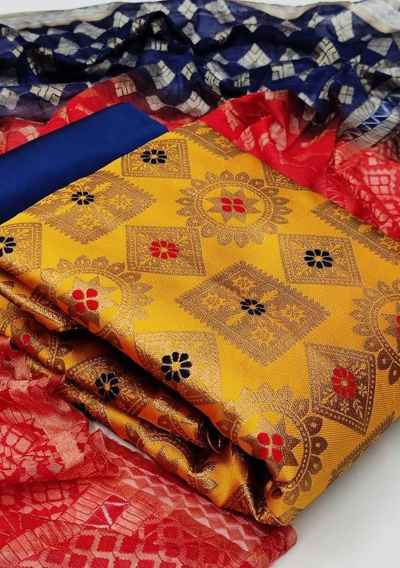 Yellow Ethnic Motifs Embroidery Silk Kurta Set