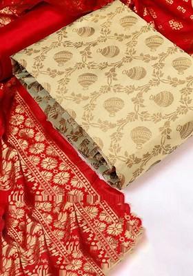 Cream Ethnic Motifs Embroidery Silk Kurta Set