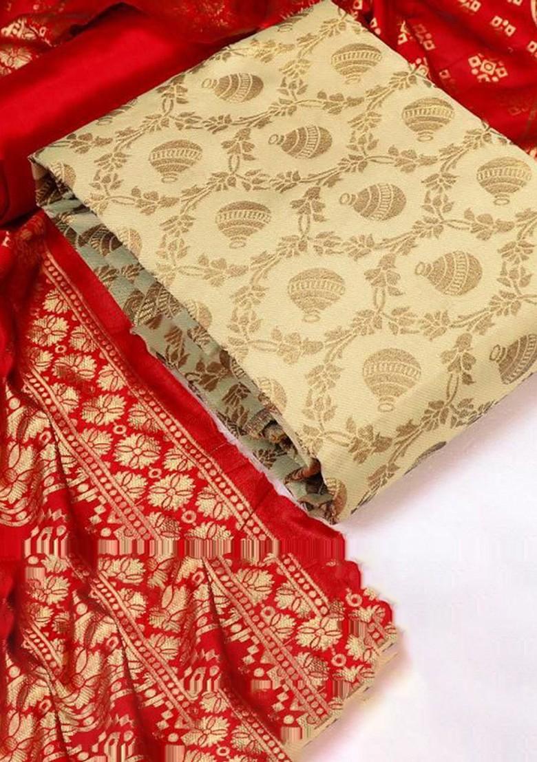 Cream Ethnic Motifs Embroidery Silk Kurta Set