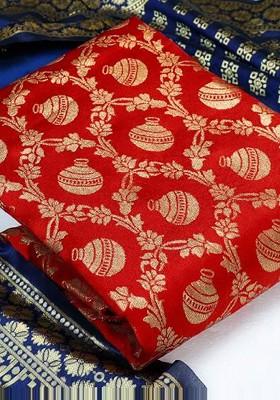 Red Printed Silk Kurta Set
