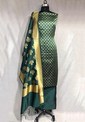 Green Ethnic Motifs Embroidery Silk Kurta Set