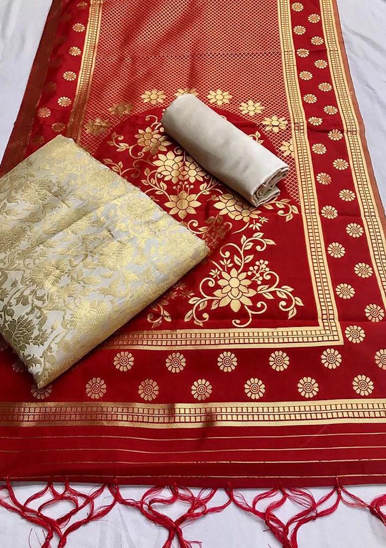 Cream Printed Silk Kurta Set