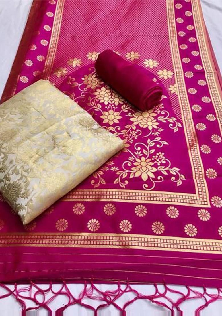 White Floral Print Silk Kurta Set