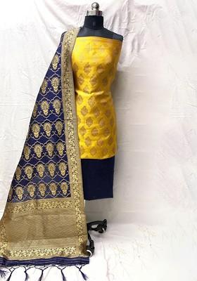 Yellow Ethnic Motifs Embroidery Silk Kurta Set