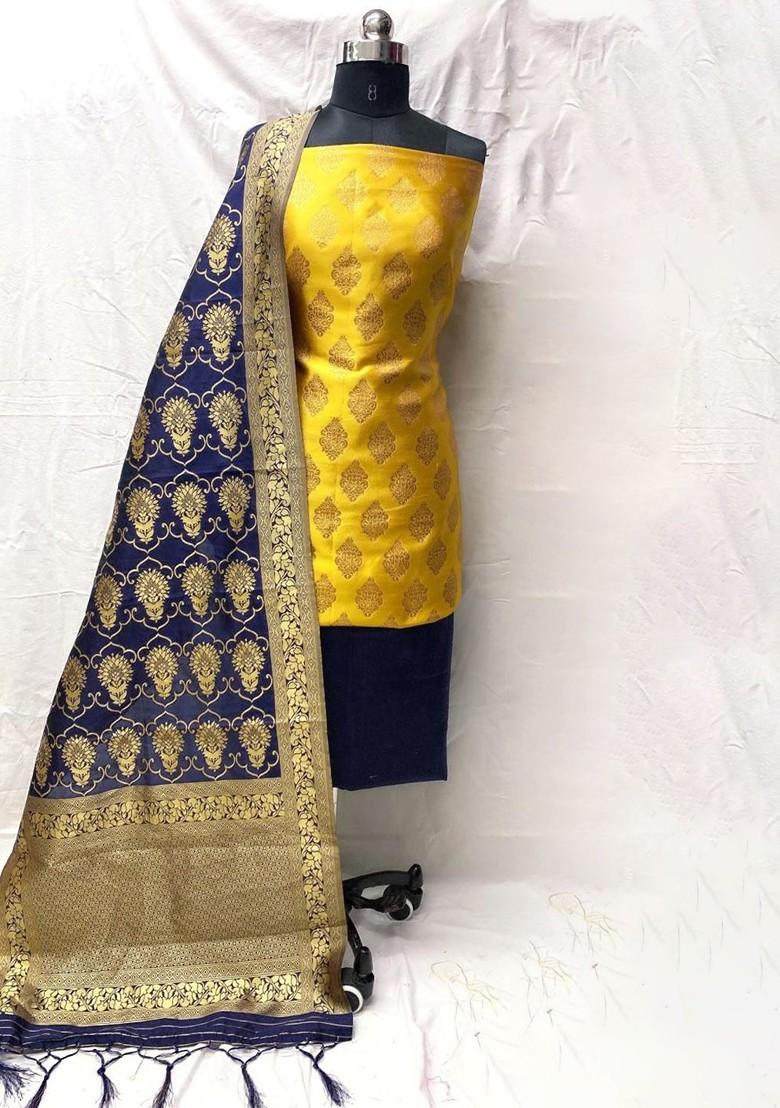 Yellow Ethnic Motifs Embroidery Silk Kurta Set