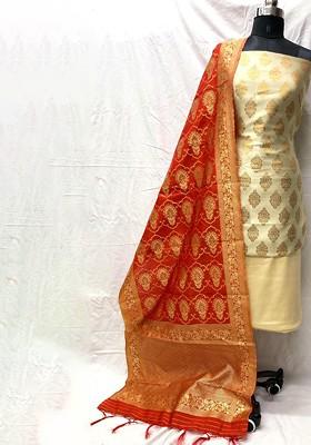 Cream Ethnic Motifs Embroidery Silk Kurta Set