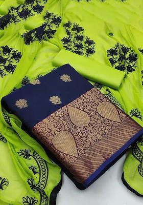 Blue Ethnic Motifs Embroidery Silk Kurta Set