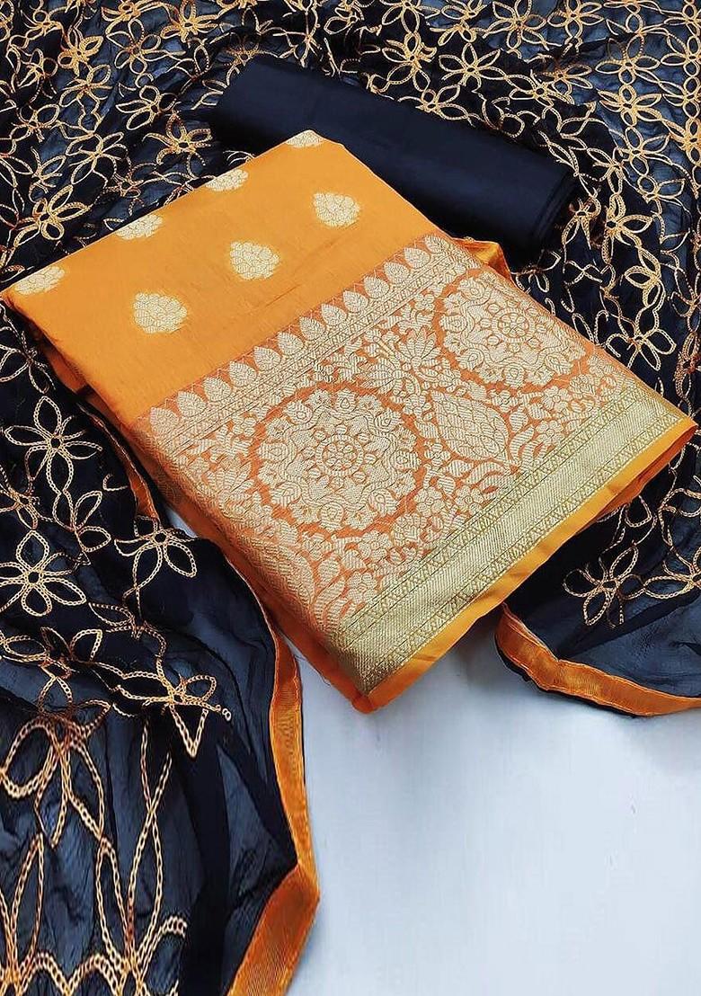 Orange Ethnic Motifs Embroidery Silk Kurta Set