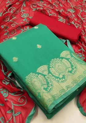 Green Ethnic Motifs Embroidery Silk Kurta Set