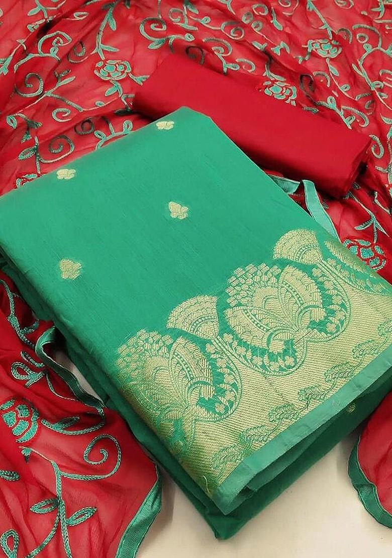 Green Ethnic Motifs Embroidery Silk Kurta Set