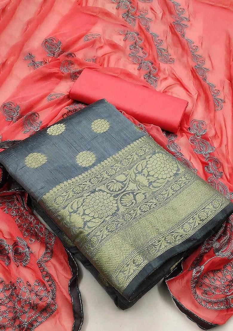 Grey Printed Silk Kurta Set