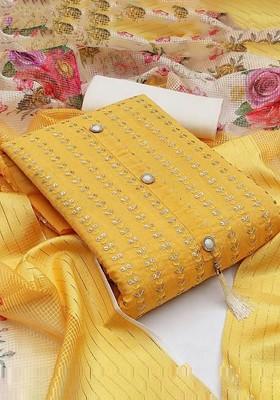 Yellow Embroidered Cotton Kurta Set