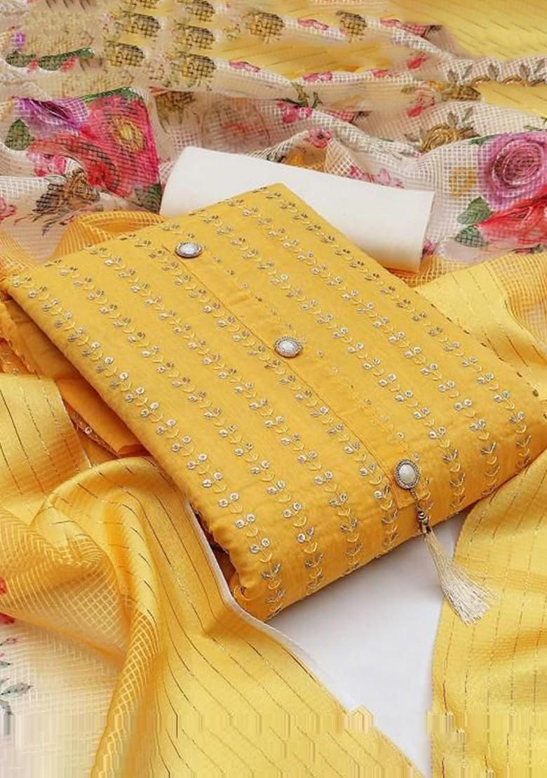 Yellow Embroidered Cotton Kurta Set