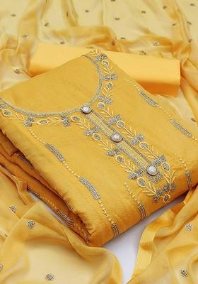 Yellow Embroidered Cotton Kurta Set