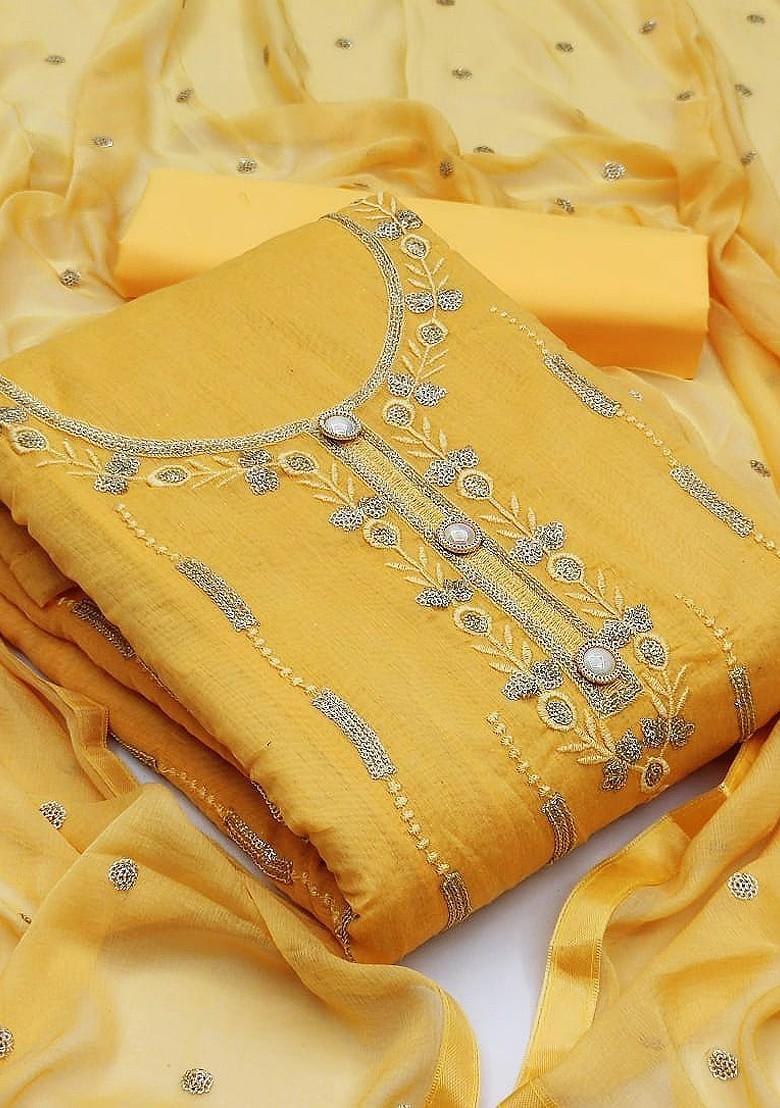 Yellow Embroidered Cotton Kurta Set