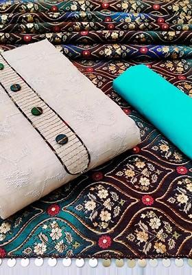 Beige Embroidered Cotton Kurta Set