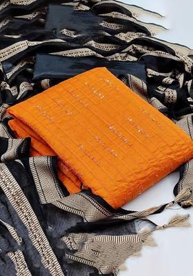 Orange Embroidered Cotton Kurta Set