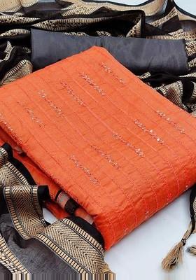 Orange Embroidered Cotton Kurta Set