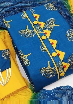 Blue Floral Print Cotton Kurta Set