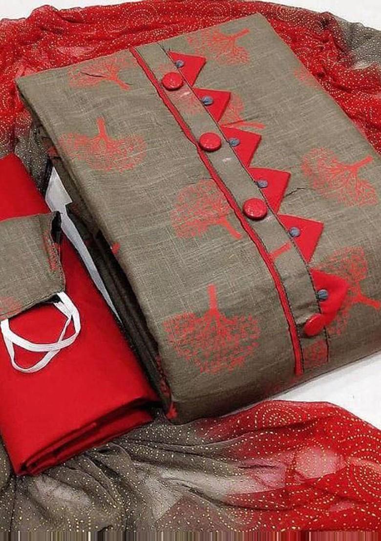 Grey Floral Print Cotton Kurta Set