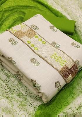 White Floral Print Cotton Kurta Set