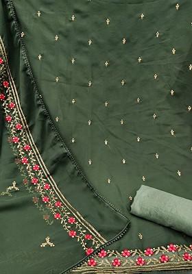 Olive Floral Embroidered Georgette Kurta Set