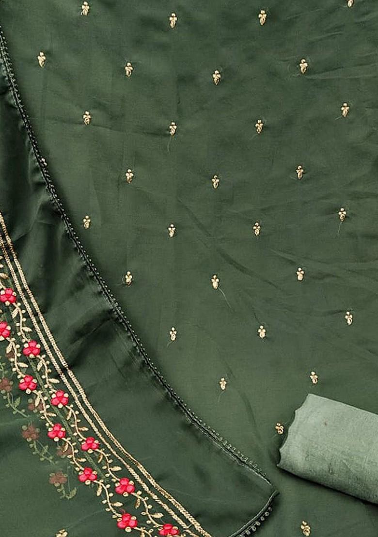 Olive Floral Embroidered Georgette Kurta Set