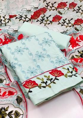 Sea Green Embroidered Cotton Kurta Set