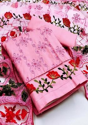 Pink Embroidered Cotton Kurta Set