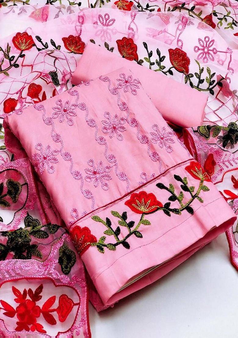 Pink Embroidered Cotton Kurta Set