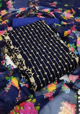 Black Zari Embroidered Georgette Kurta Set