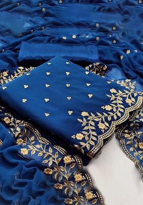 Blue Floral Embroidered Georgette Kurta Set