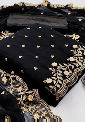 Black Zari Embroidered Georgette Kurta Set