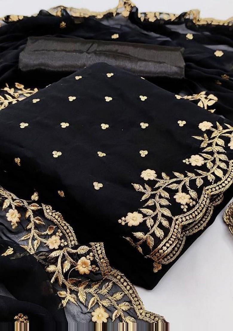 Black Zari Embroidered Georgette Kurta Set