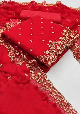 Red Floral Embroidered Georgette Kurta Set