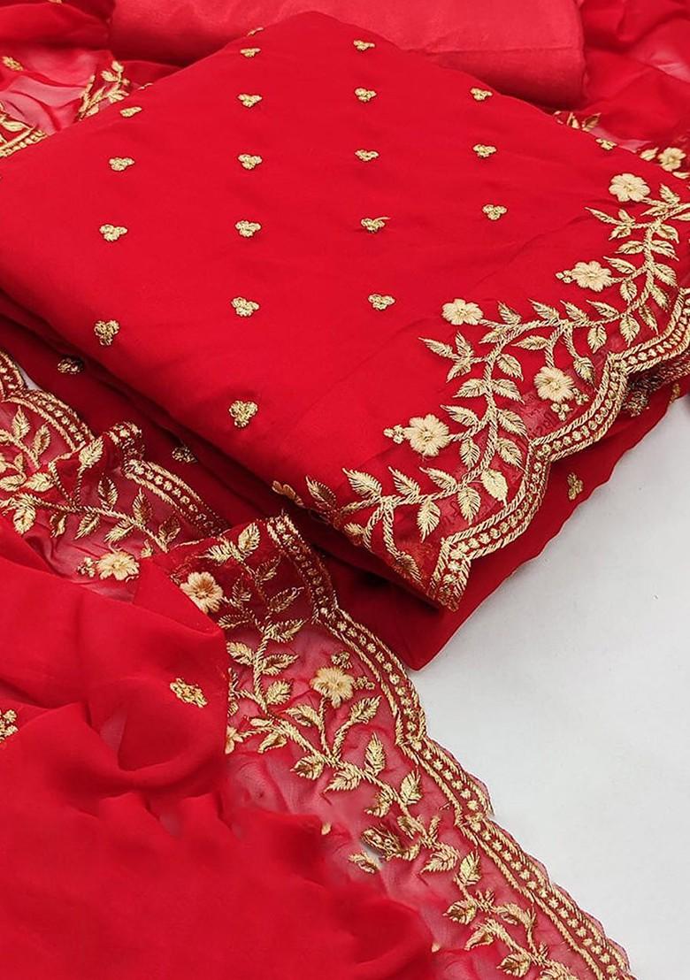 Red Floral Embroidered Georgette Kurta Set