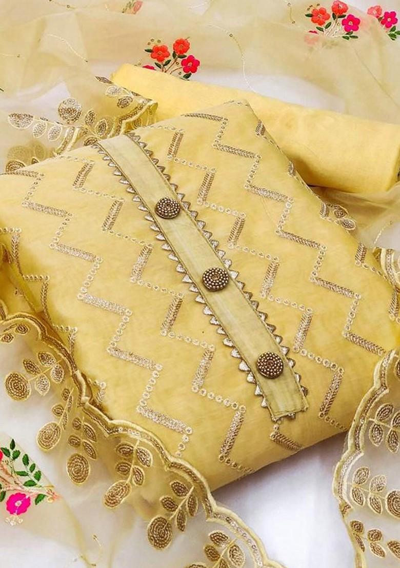 Yellow Embroidered Chanderi Kurta Set