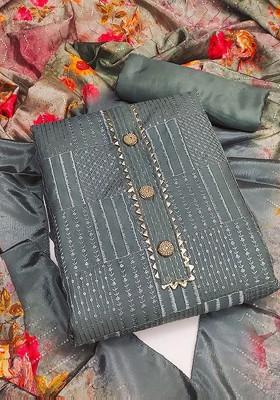 Grey Embroidered Chiffon Silk Kurta Set