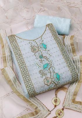 Blue Floral Embroidered Silk Kurta Set
