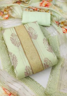 Sea Green Floral Print Chiffon Silk Kurta Set