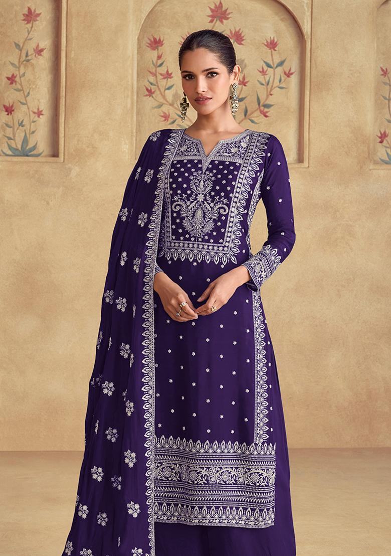 Violet Embroidered Georgette Kurta set