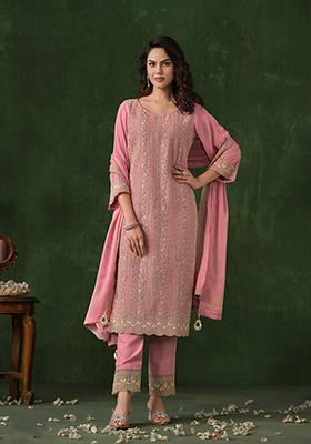Pink Sequin Embroidered Georgette Kurta set