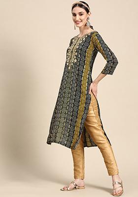 Dark Green Bandhani Print Rayon Kurta set