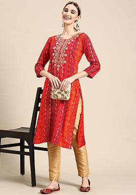 Red Bandhani Print Rayon Kurta set