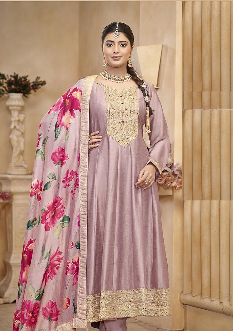 Onion Pink Embroidered Organza Kurta set