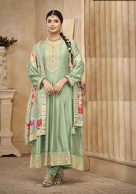 Sea Green Embroidered Organza Kurta set