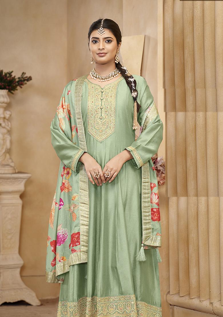 Sea Green Embroidered Organza Kurta set