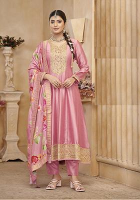 Pink Embroidered Organza Kurta set