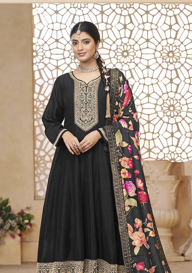 Black Embroidered Organza Kurta set