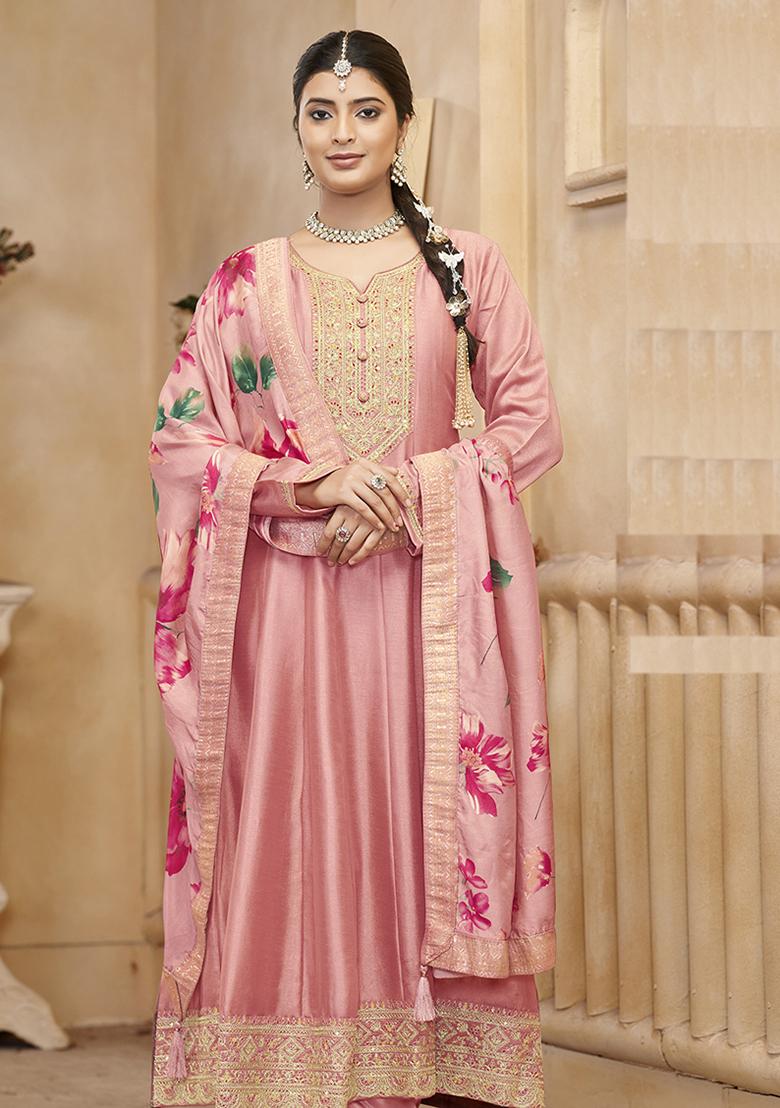 Light Pink Embroidered Organza Kurta set